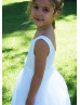 White Satin Tulle V Back Flower Girl Dress